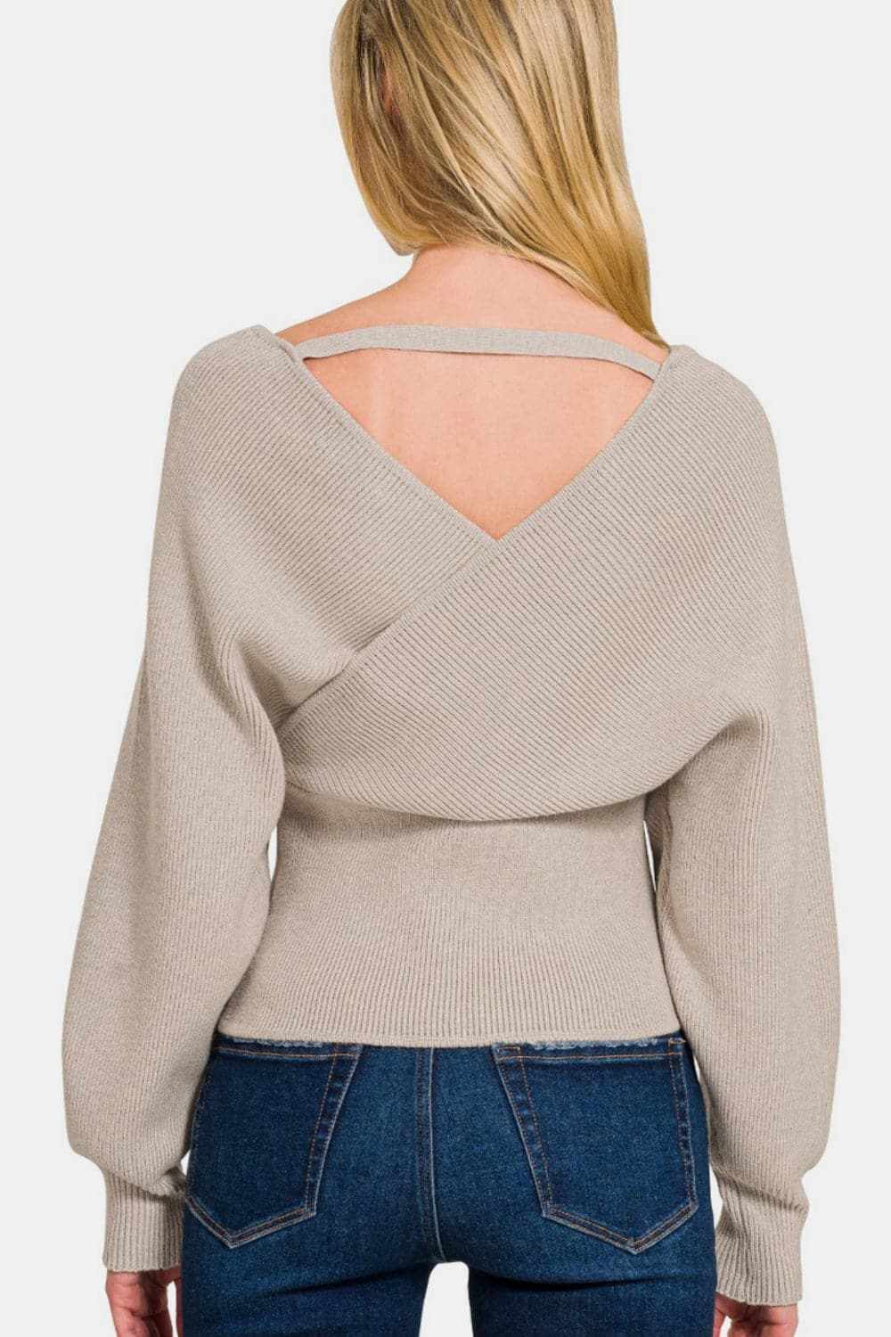 Zenana ribbed cross wrap sweater - Love Salve